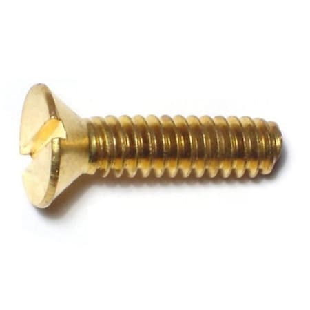 #10-24 x 3/4 in Slotted Flat Machine Screw, Plain Brass, 20 PK